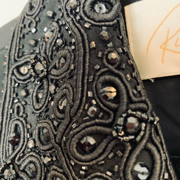 Rickie Freeman Womens Tuxedo Jacket Size 8 Black 100% Silk Beaded Elegant Party - Picture 6 of 14